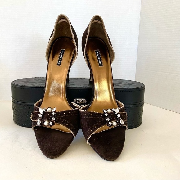 NWOT — Y2k Rampage Pattie Chocolate Brown Pumps w / d'Orsay heel Size 10 - Picture 4 of 13